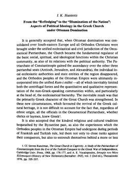 Aspects of Political Ideology in the Greek Church Under Ottoman Domination