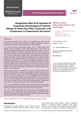 Anaphylaxis After First Ingestion of Chapulines (Grasshopper) In