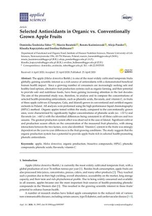 Selected Antioxidants in Organic Vs. Conventionally Grown Apple Fruits