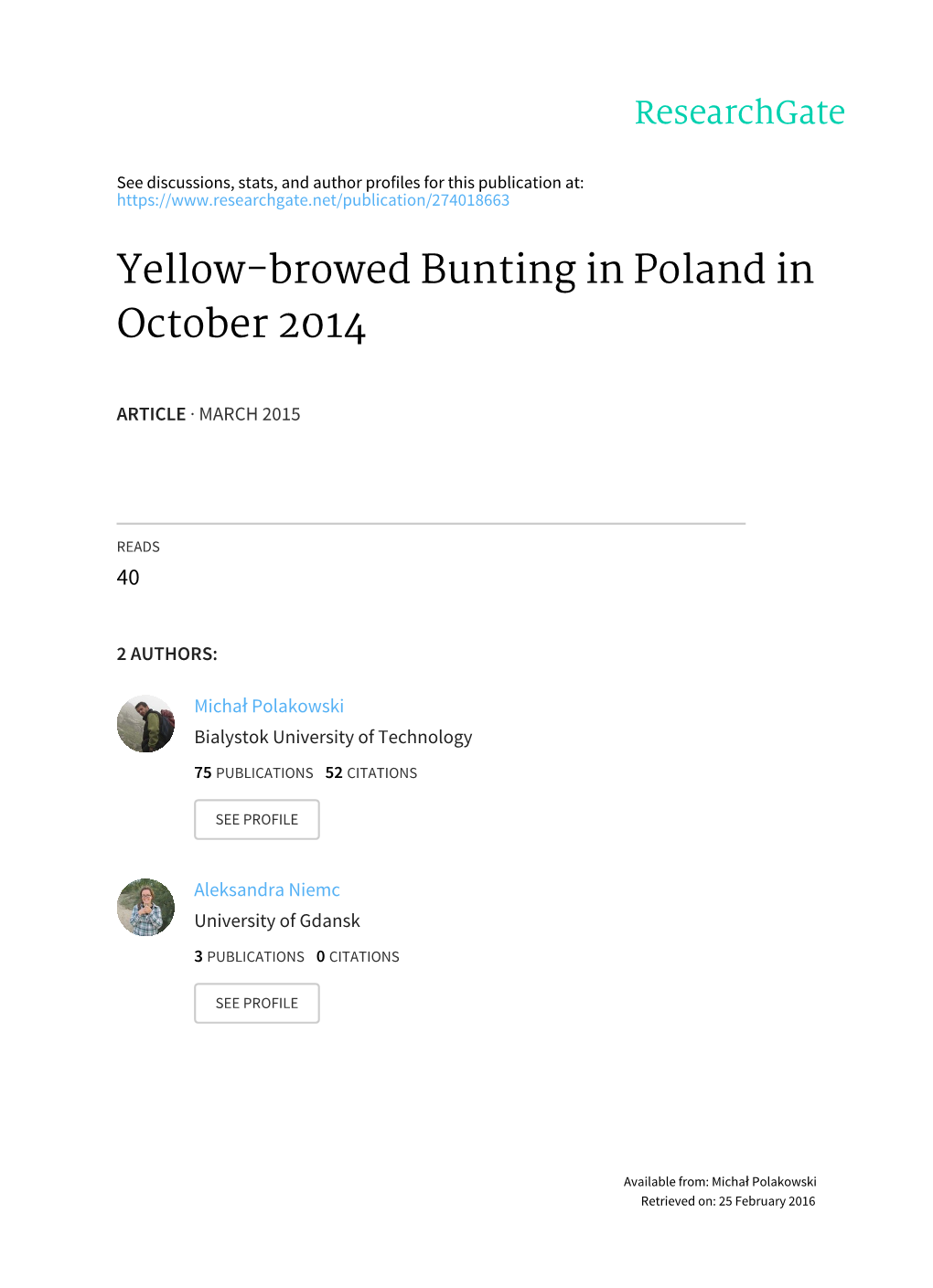 Yellow-Browed Bunting in Poland in October 2014