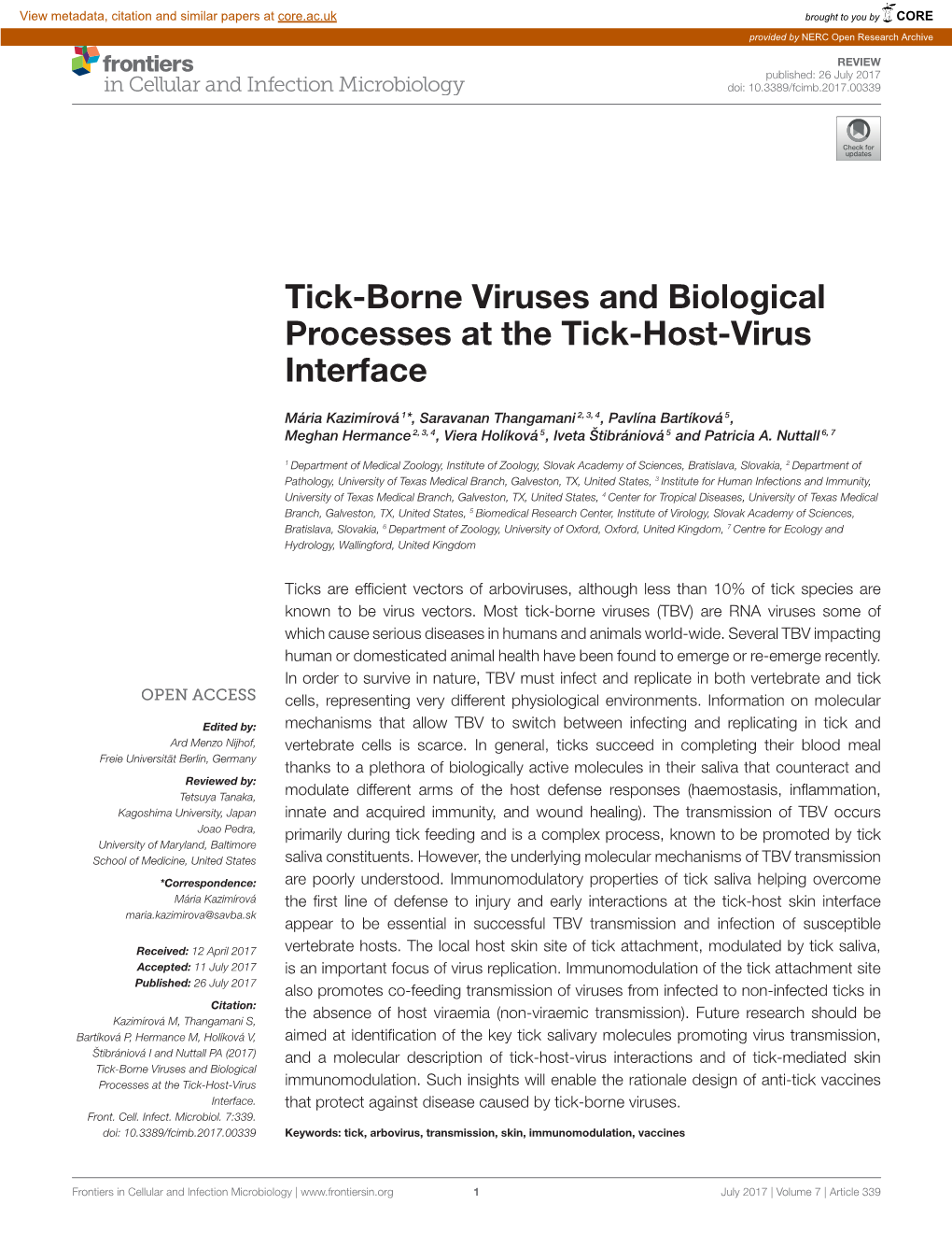 Tick-Borne Viruses and Biological Processes at the Tick-Host-Virus Interface