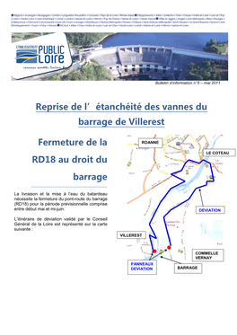 Reprise De L'étanchéité Des Vannes Du Barrage De Villerest Fermeture De La RD18 Au Droit Du Barrage
