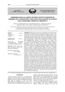 Gossypium Arboreum L.) Genotypes and Stage-Manage by Planting Log Under Dry Tropical Prospect