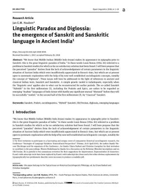 Linguistic Paradox and Diglossia: the Emergence of Sanskrit and Sanskritic Language in Ancient India1