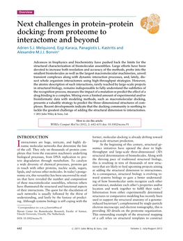 From Proteome to Interactome and Beyond Adrien S.J
