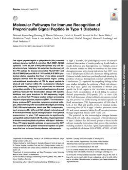 Molecular Pathways for Immune Recognition of Preproinsulin Signal Peptide in Type 1 Diabetes