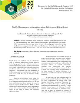 Traffic Management at Junctions Along Taft Avenue Using Graph Theory