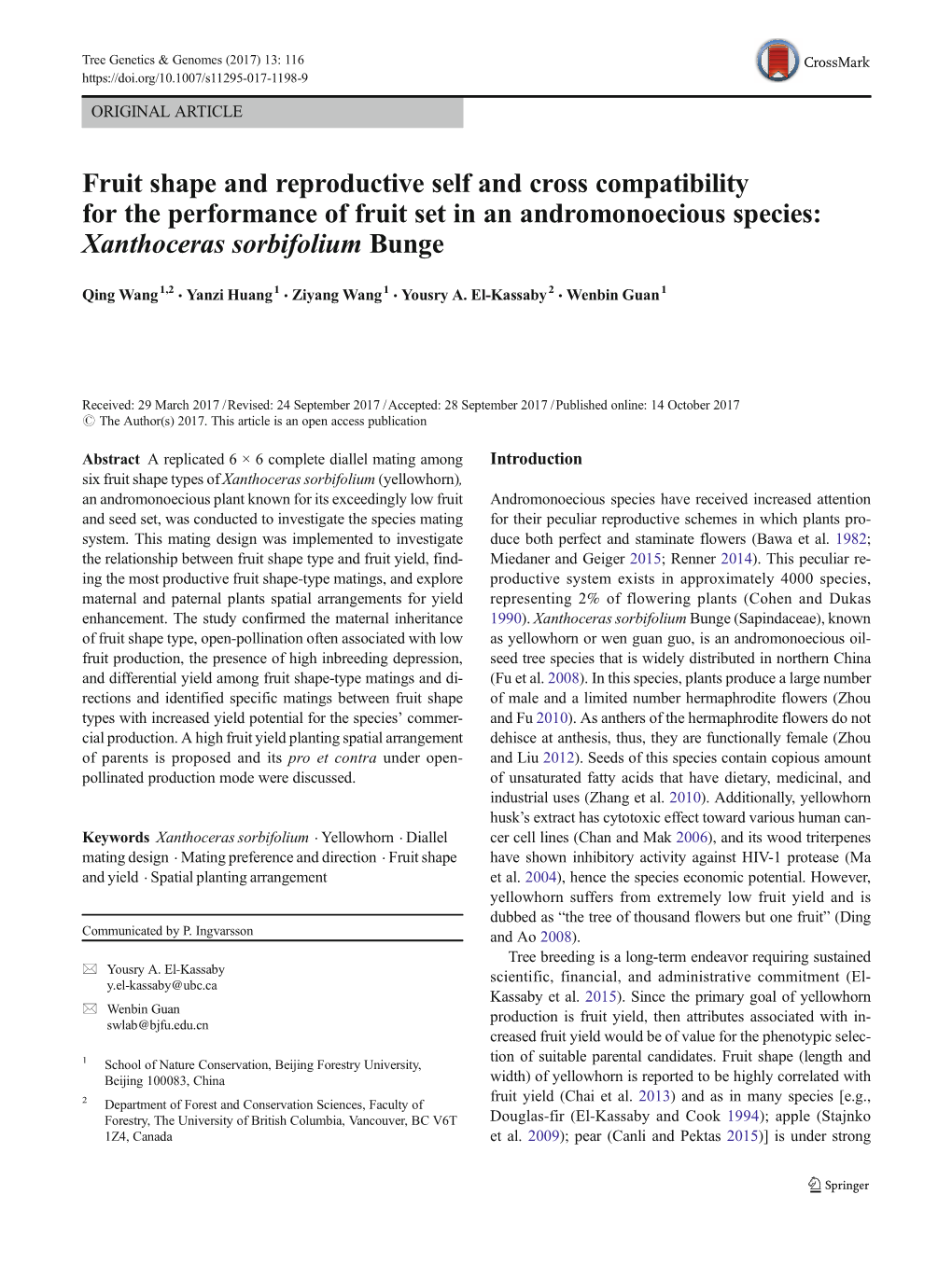 Fruit Shape and Reproductive Self and Cross Compatibility for the Performance of Fruit Set in an Andromonoecious Species: Xanthoceras Sorbifolium Bunge