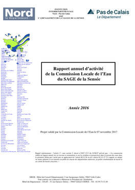 Rapport Annuel D'activité De La Commission Locale De L'eau Du SAGE De La Sensée
