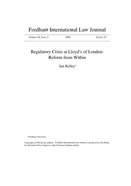 Regulatory Crisis at Lloyd's of London: Reform from Within