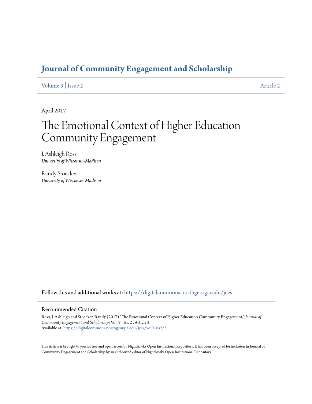 The Emotional Context of Higher Education Community Engagement