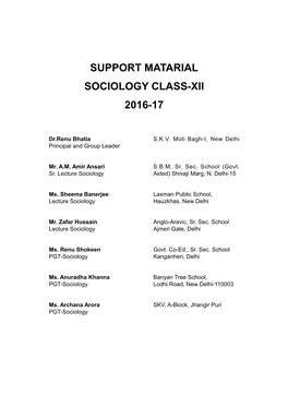 Support Matarial Sociology Class-Xii 2016-17