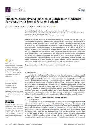 Structure, Assembly and Function of Cuticle from Mechanical Perspective with Special Focus on Perianth