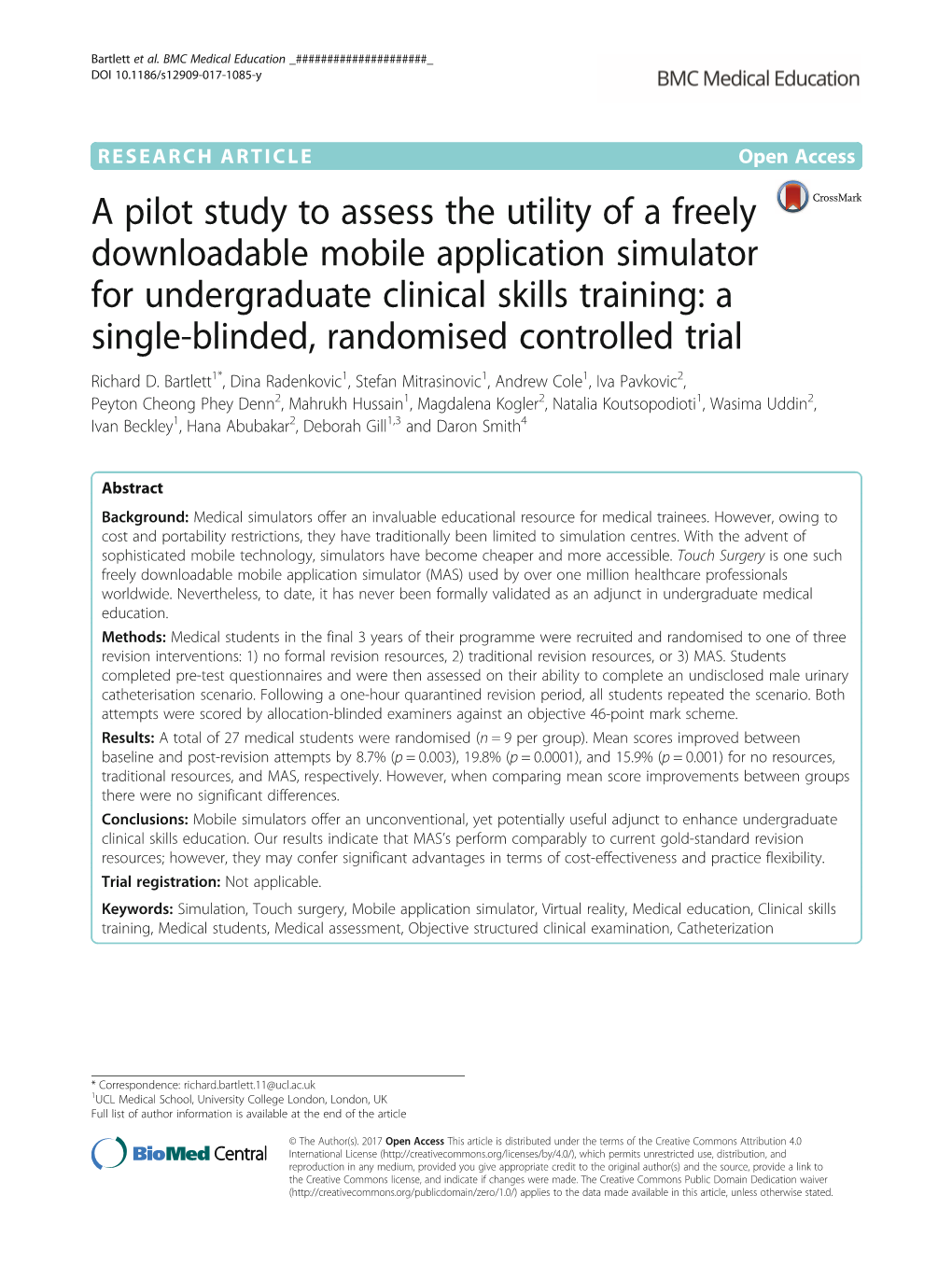 A Pilot Study to Assess the Utility of a Freely Downloadable Mobile Application Simulator for Undergraduate Clinical Skills Trai