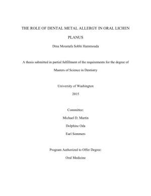 The Role of Dental Metal Allergy in Oral Lichen Planus