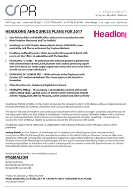 Headlong Announces Plans for 2017