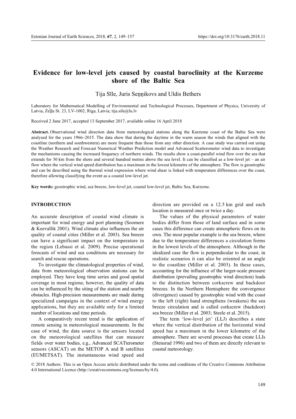 Evidence for Low-Level Jets Caused by Coastal Baroclinity at the Kurzeme Shore of the Baltic Sea