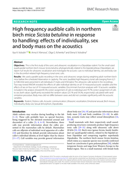 High Frequency Audible Calls in Northern Birch Mice Sicista Betulina in Response to Handling: Efects of Individuality, Sex and Body Mass on the Acoustics Ilya A