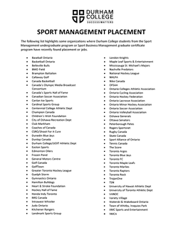 Sport Management Placement