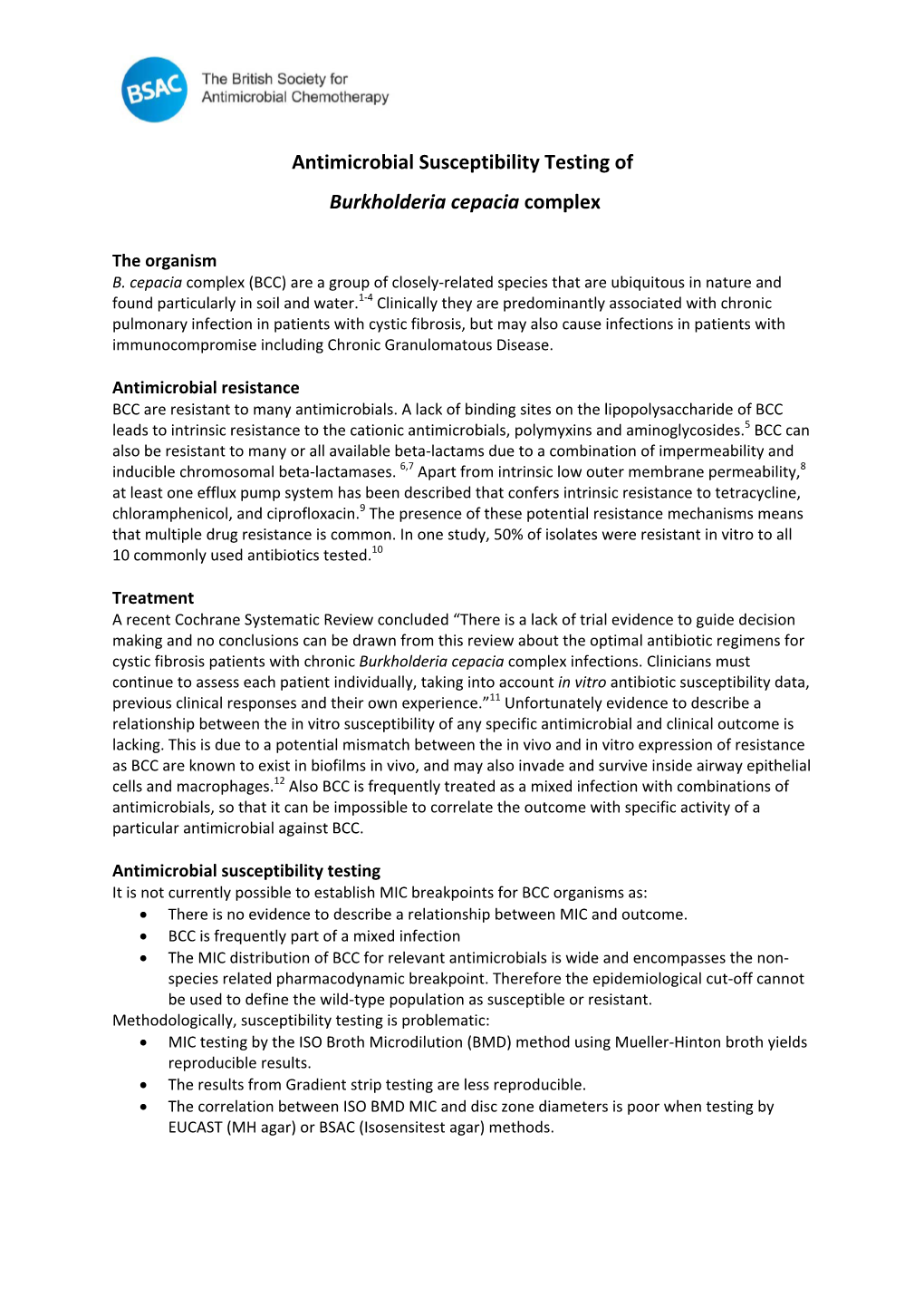 Antimicrobial Susceptibility Testing of Burkholderia Cepacia Complex