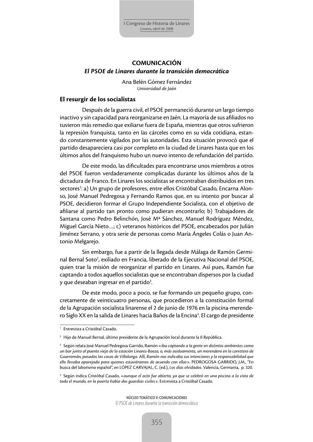 COMUNICACIÓN El PSOE De Linares Durante La Transición Democrática El Resurgir De Los Socialistas