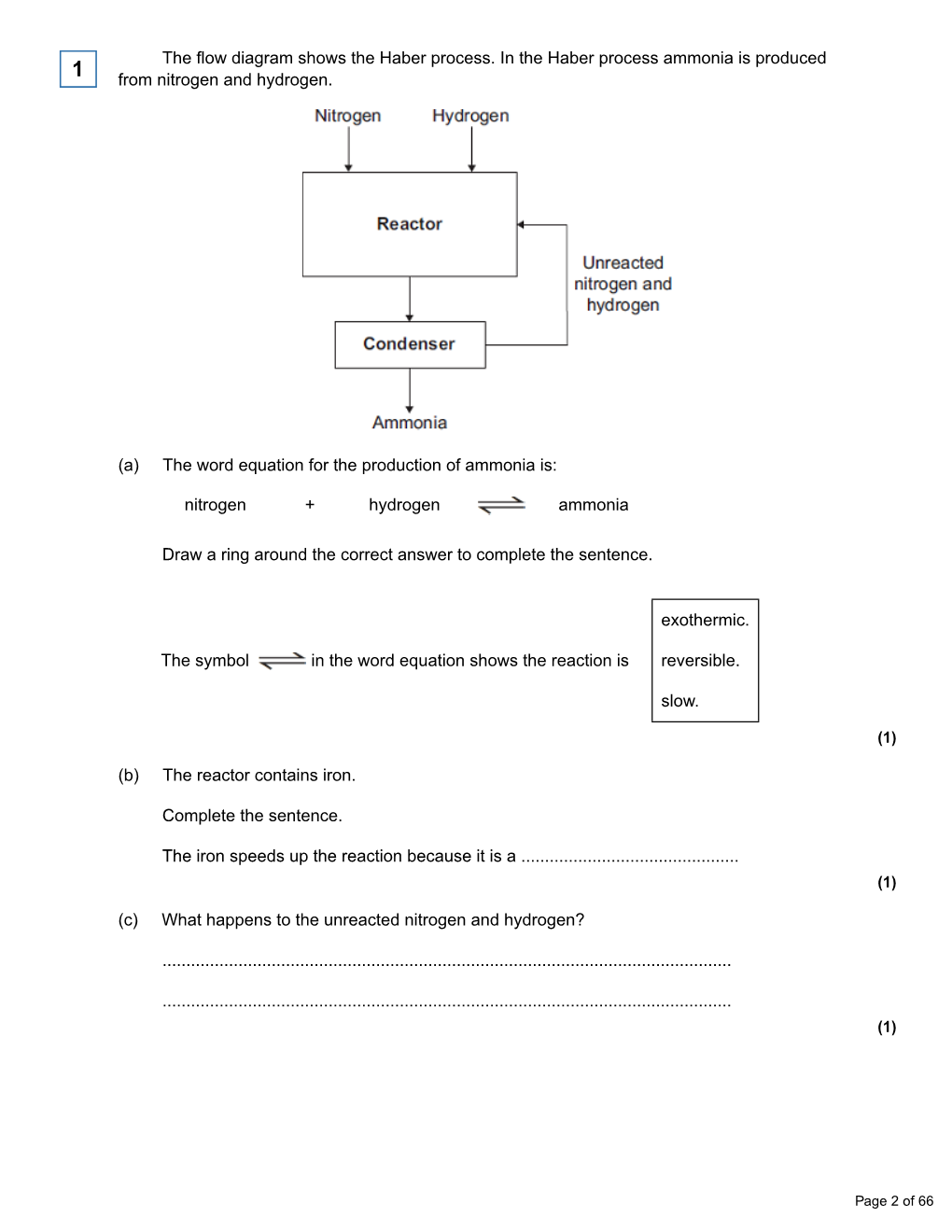 The Flow Diagram Shows the Haber Process. in the Haber Process Ammonia Is Produced from Nitrogen and Hydrogen. (A) the Word