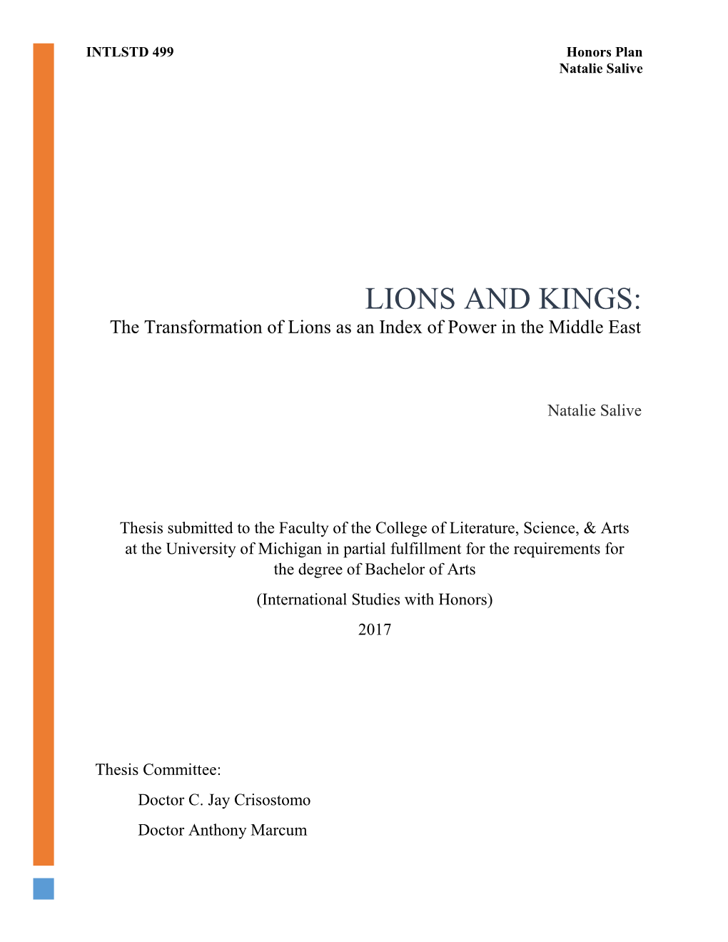 LIONS and KINGS: the Transformation of Lions As an Index of Power in the Middle East