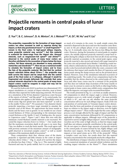 Projectile Remnants in Central Peaks of Lunar Impact Craters