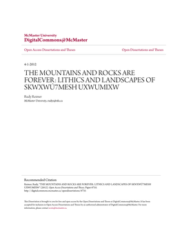 Lithics and Landscapes of Skwxwãı7mesh Uxwumixw