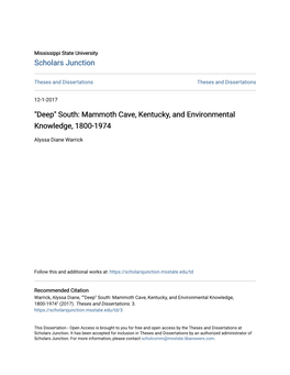 Mammoth Cave, Kentucky, and Environmental Knowledge, 1800-1974