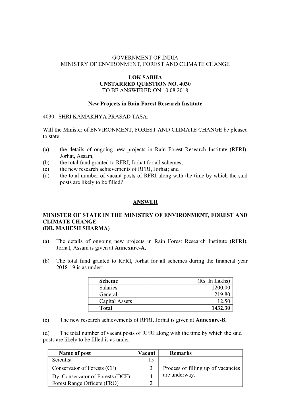 Government of India Ministry of Environment, Forest and Climate Change