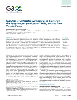 Evolution of Antibiotic Synthesis Gene Clusters in the Streptomyces Globisporus TFH56, Isolated from Tomato Flower