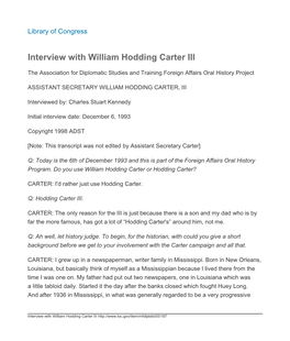Interview with William Hodding Carter III