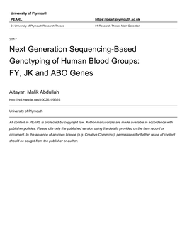 Next Generation Sequencing-Based Genotyping of Human Blood Groups: FY, JK and ABO Genes