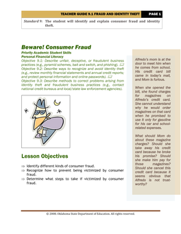 Teacher Guide 9.1 Fraud and Identity Theft Page 1