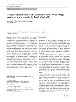 Molecular Characterization of Lolium Latent Virus, Proposed Type Member of a New Genus in the Family Flexiviridae
