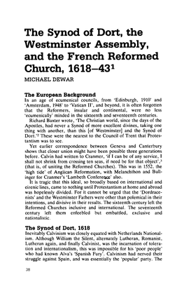 The Synod of Dort, the Westminster Assembly, and the French Reformed Church, 1618-431 MICHAEL DEWAR