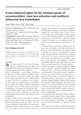 A New Treatment Option for the Resistant Spasm of Accommodation: Clear Lens Extraction and Multifocal Intraocular Lens Implantation