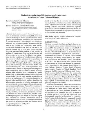 Biochemical Peculiarities of Glebionis Coronaria (Asteraceae) Introduced in Central Polissya of Ukraine