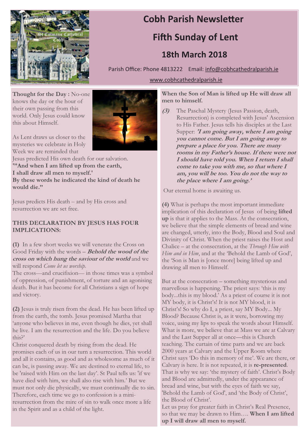 Cobh Parish Newsle Er Fifth Sunday of Lent