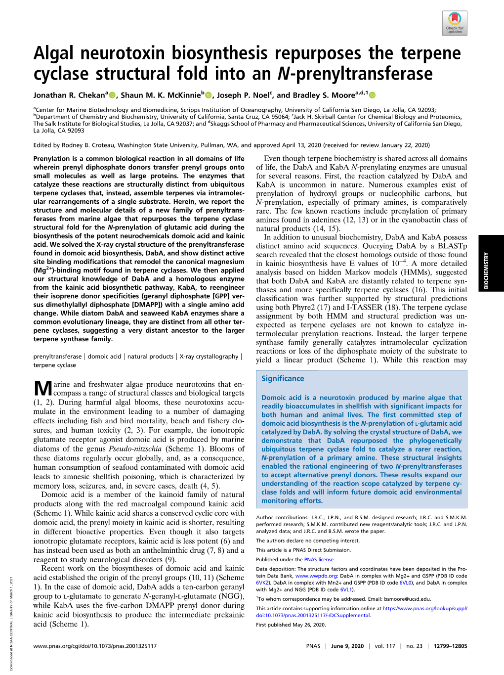 Algal Neurotoxin Biosynthesis Repurposes the Terpene Cyclase Structural Fold Into an N-Prenyltransferase