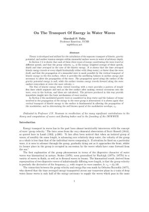 On the Transport of Energy in Water Waves