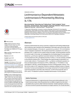 Leishmaniavirus-Dependent Metastatic Leishmaniasis Is Prevented by Blocking IL-17A