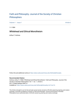 Whitehead and Ethical Monotheism
