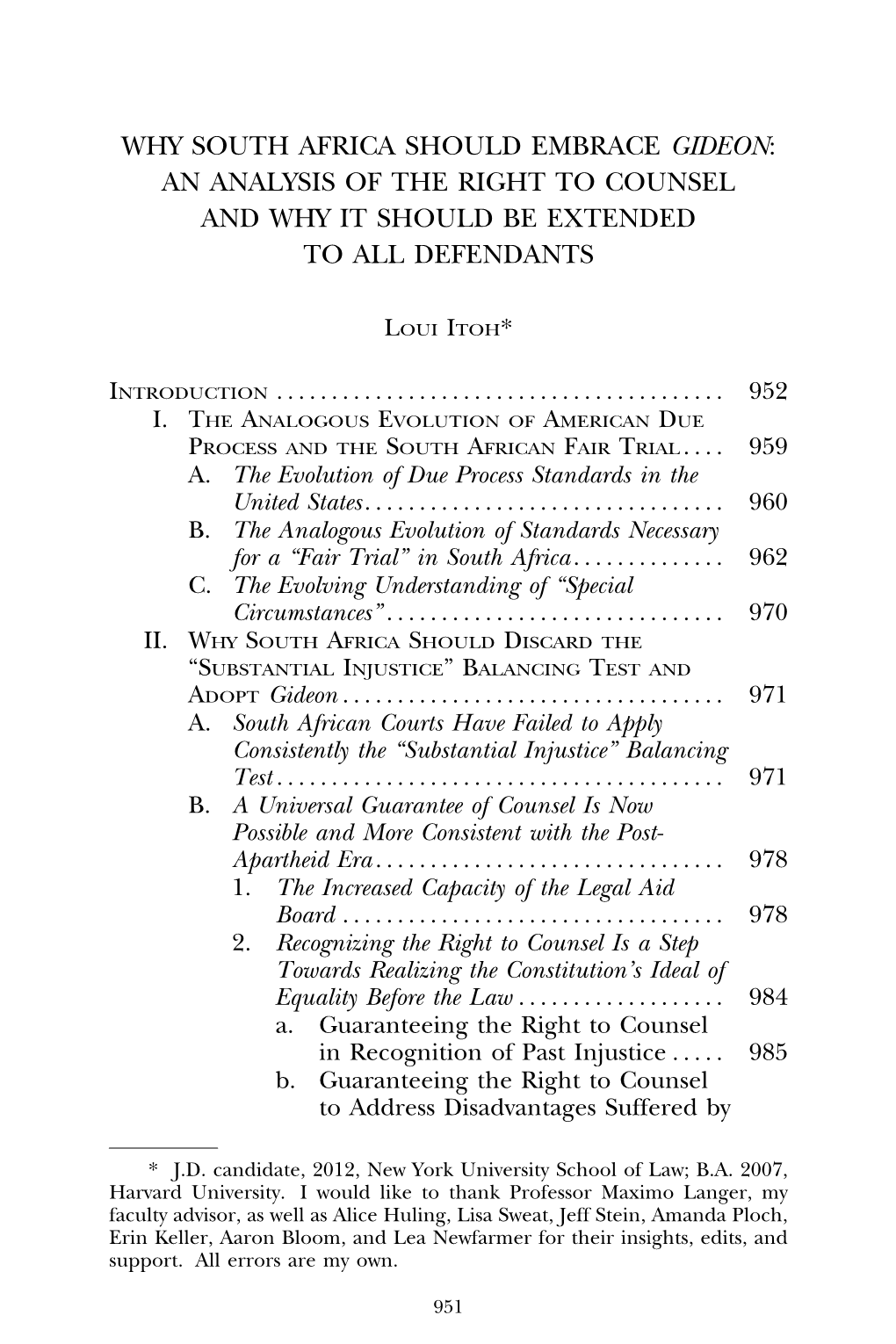 Why South Africa Should Embrace Gideon: an Analysis of the Right to Counsel and Why It Should Be Extended to All Defendants