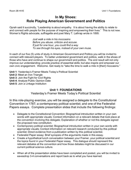 In My Shoes: Role Playing American Government and Politics