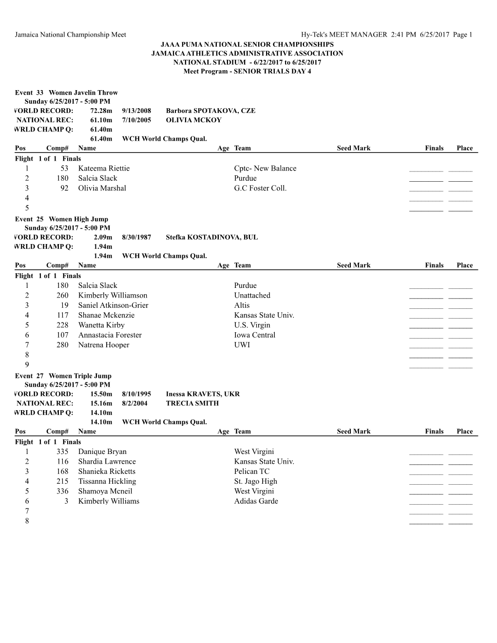 Senior Trials Day 4 Meet Program