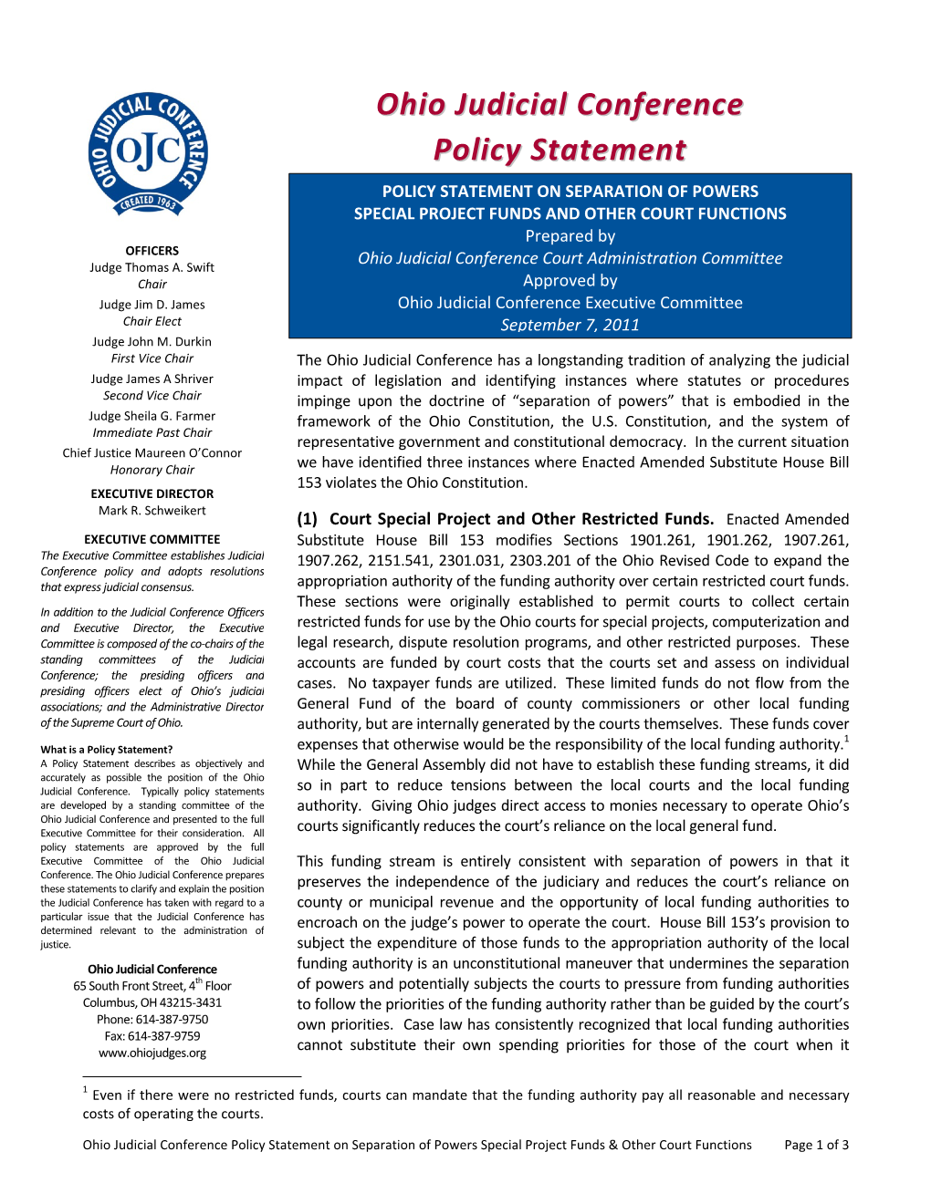 Ohio Jjudicial Cconference Policy Statement
