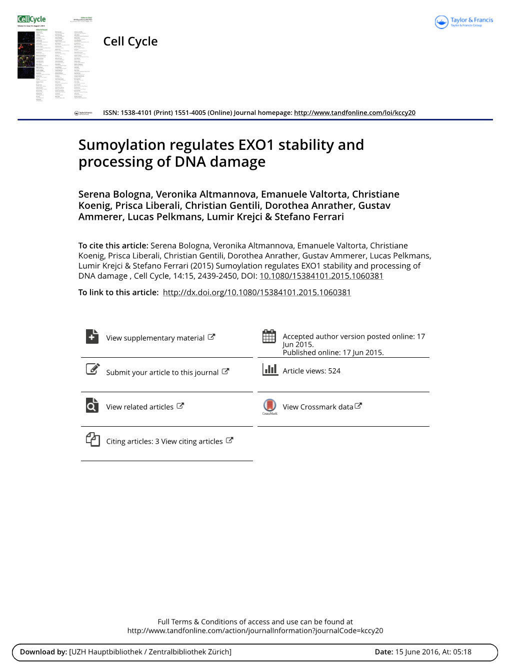 Sumoylation Regulates EXO1 Stability and Processing of DNA Damage