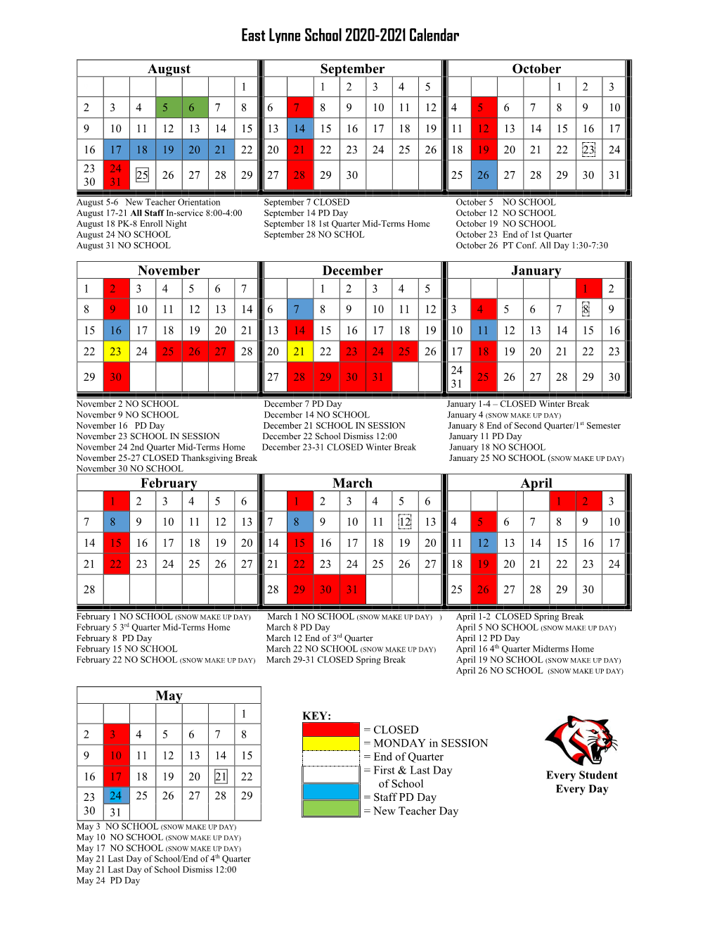 2020-2021 District Calendar